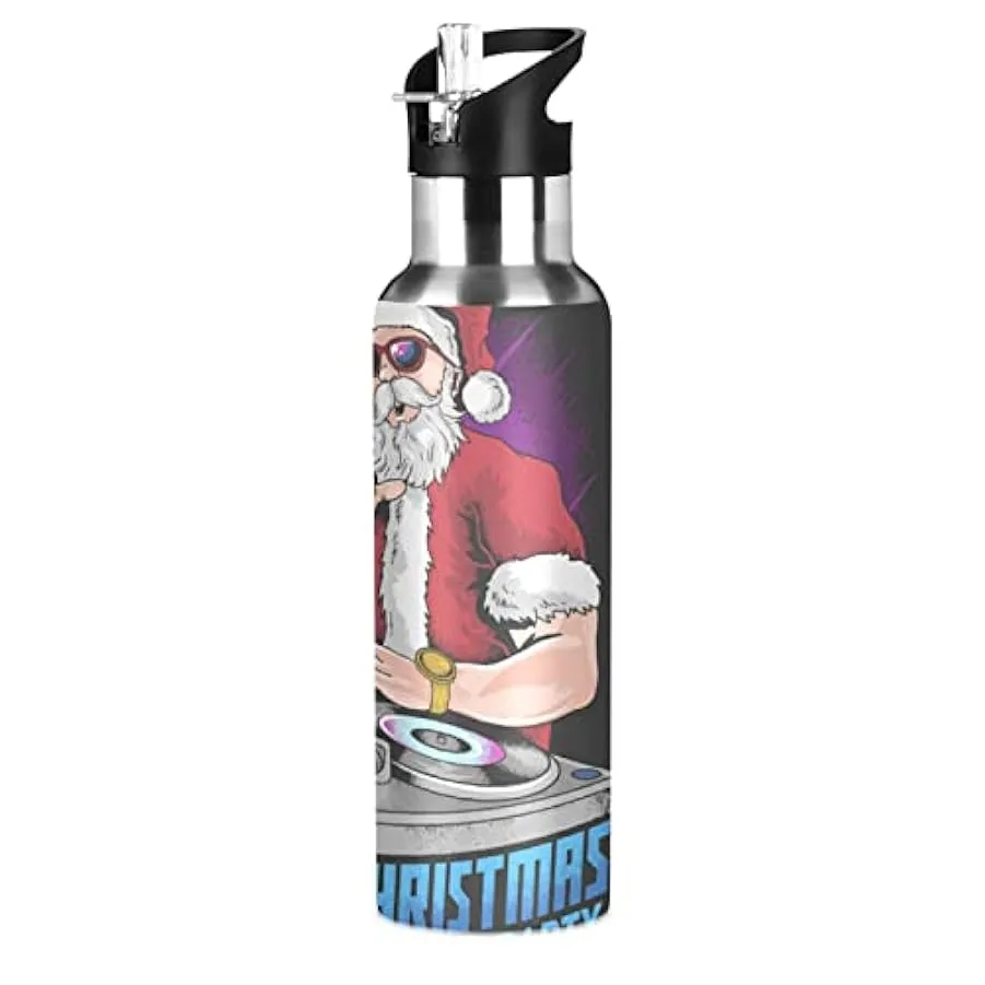 KAAVIYO Babbo Natale Musica Dj Night Party Bottiglia Acqua Isolato Borraccia Termica Acciaio Inox 600ML Water Bottle per Bambini