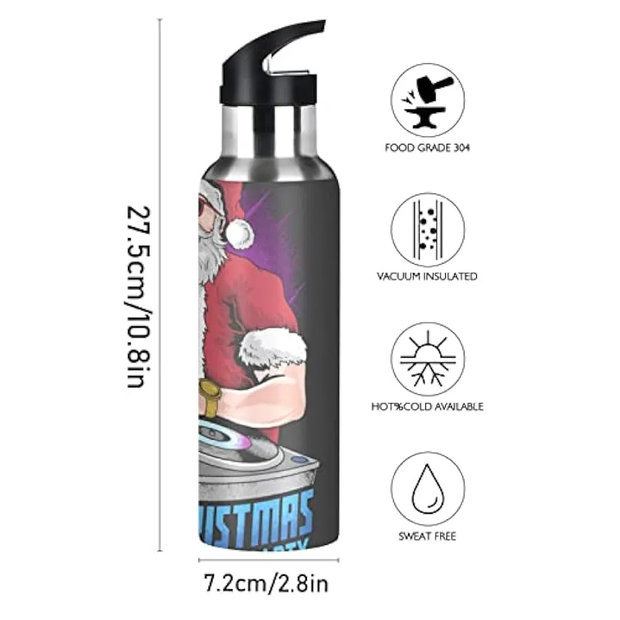 KAAVIYO Babbo Natale Musica Dj Night Party Bottiglia Acqua Isolato Borraccia Termica Acciaio Inox 600ML Water Bottle per Bambini