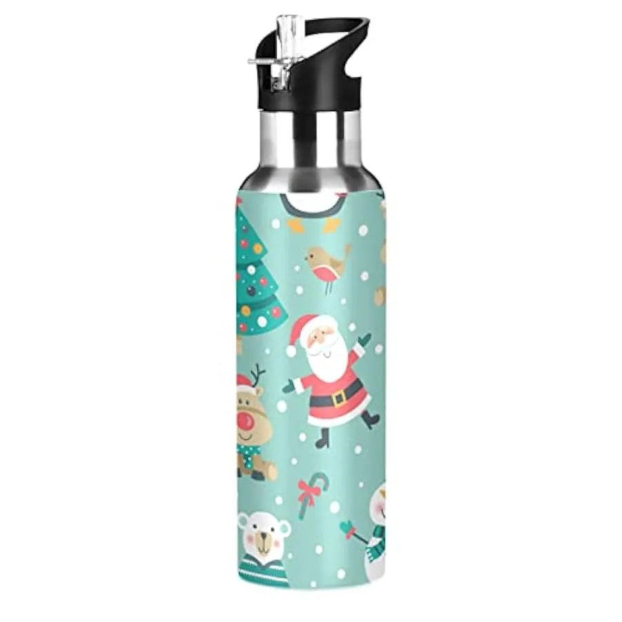 KAAVIYO Regalo di Alce Pupazzo di Neve di Natale Bottiglia Acqua Isolato Borraccia Termica Acciaio Inox 600ML Water Bottle per B