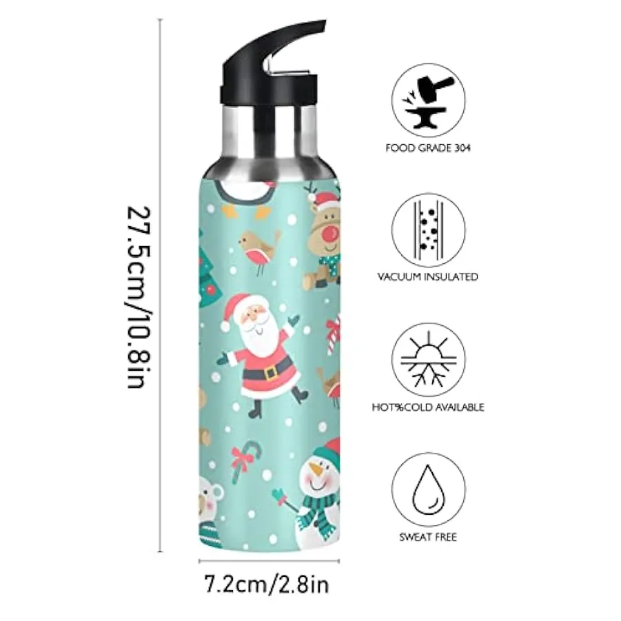 KAAVIYO Regalo di Alce Pupazzo di Neve di Natale Bottiglia Acqua Isolato Borraccia Termica Acciaio Inox 600ML Water Bottle per B