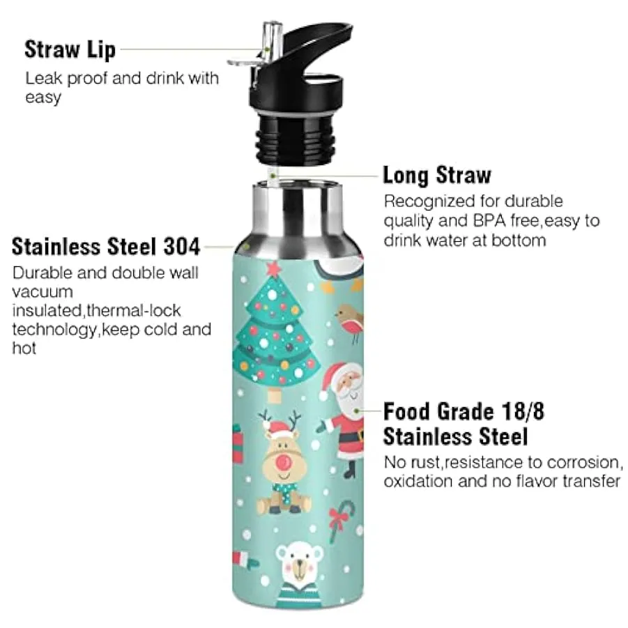 KAAVIYO Regalo di Alce Pupazzo di Neve di Natale Bottiglia Acqua Isolato Borraccia Termica Acciaio Inox 600ML Water Bottle per B