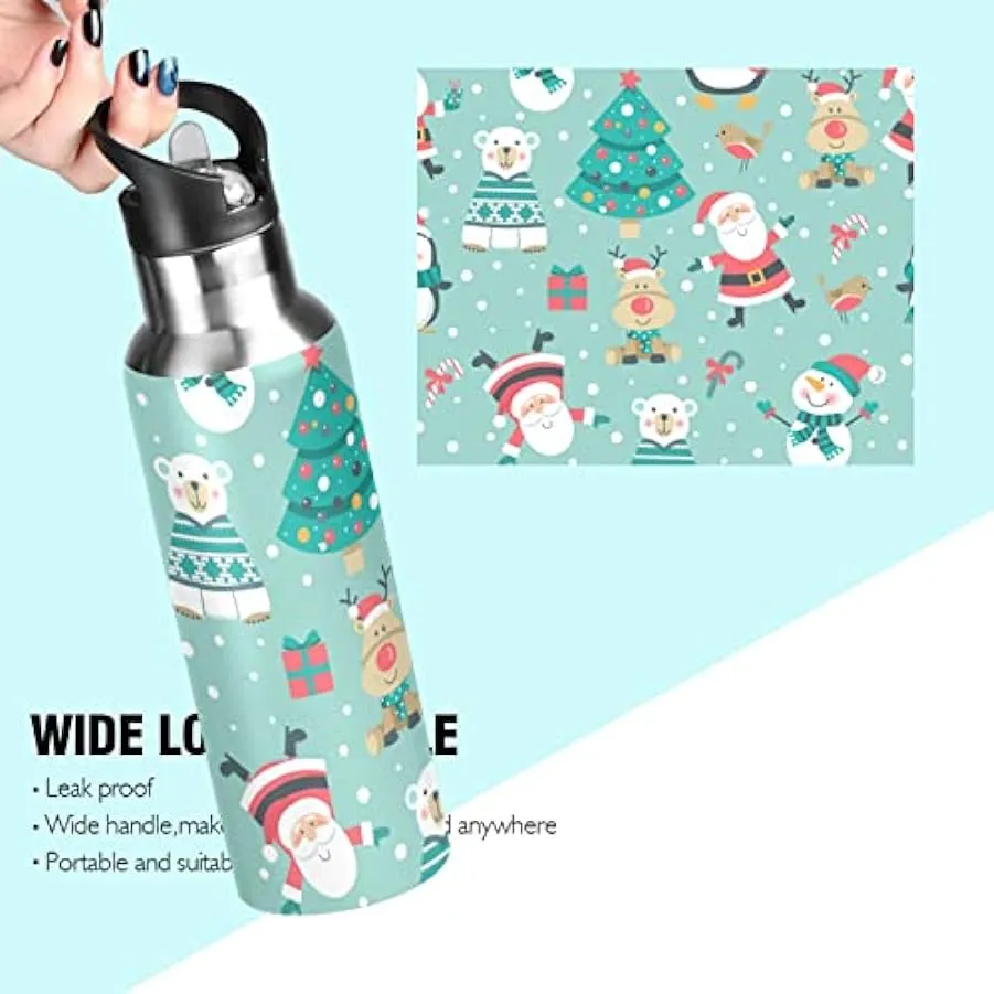 KAAVIYO Regalo di Alce Pupazzo di Neve di Natale Bottiglia Acqua Isolato Borraccia Termica Acciaio Inox 600ML Water Bottle per B