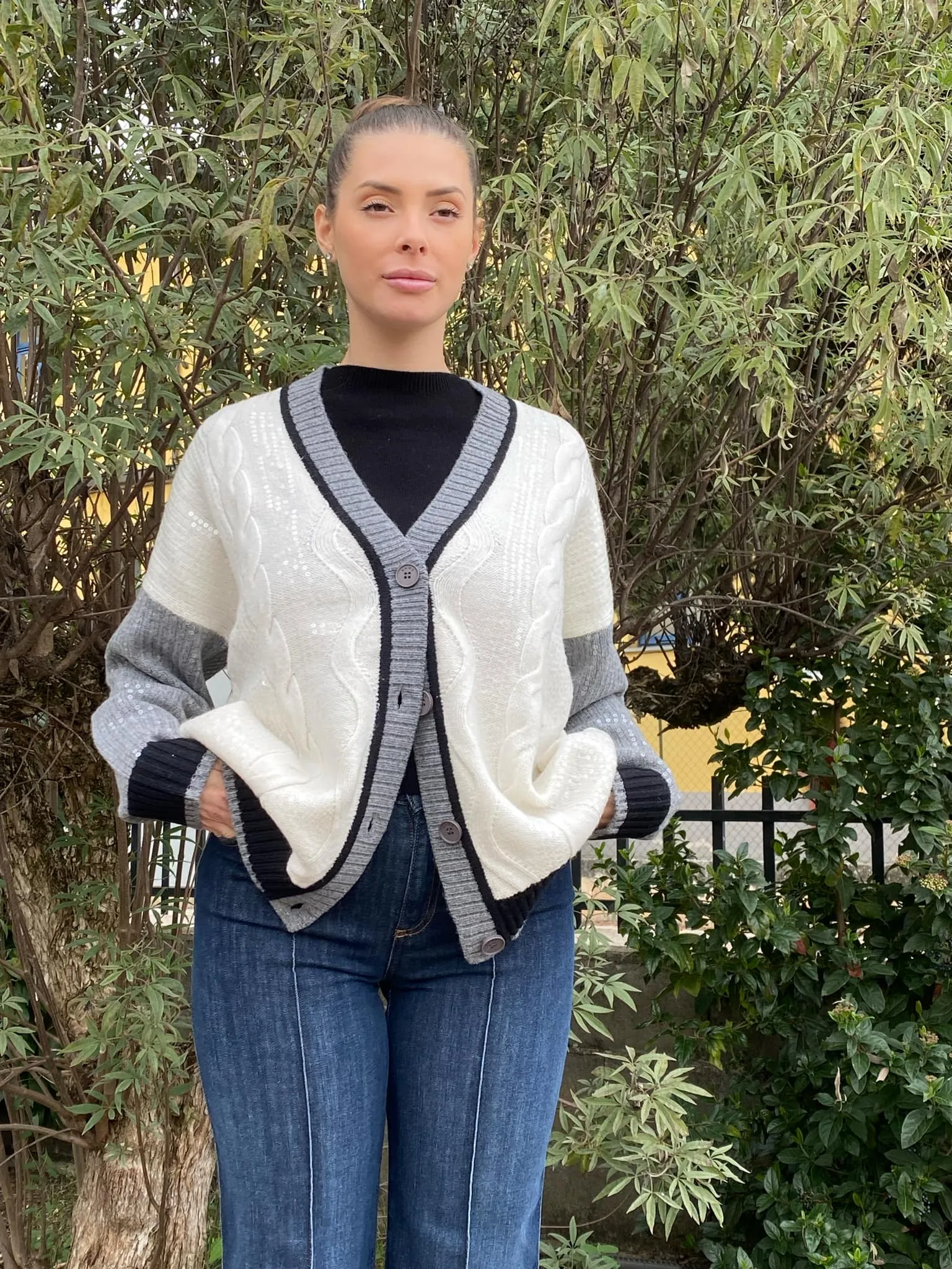 KAOS DONNA cardigan donna a trecce con paillettes QI1NT076