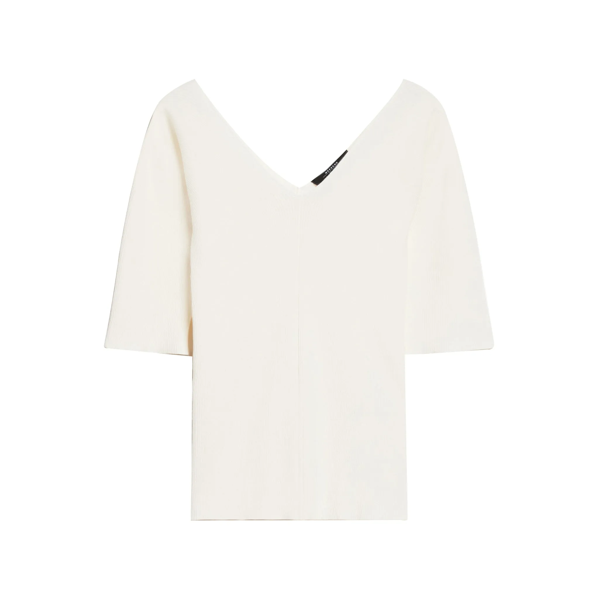 Maglia Donna a V in viscosa a coste Ecru