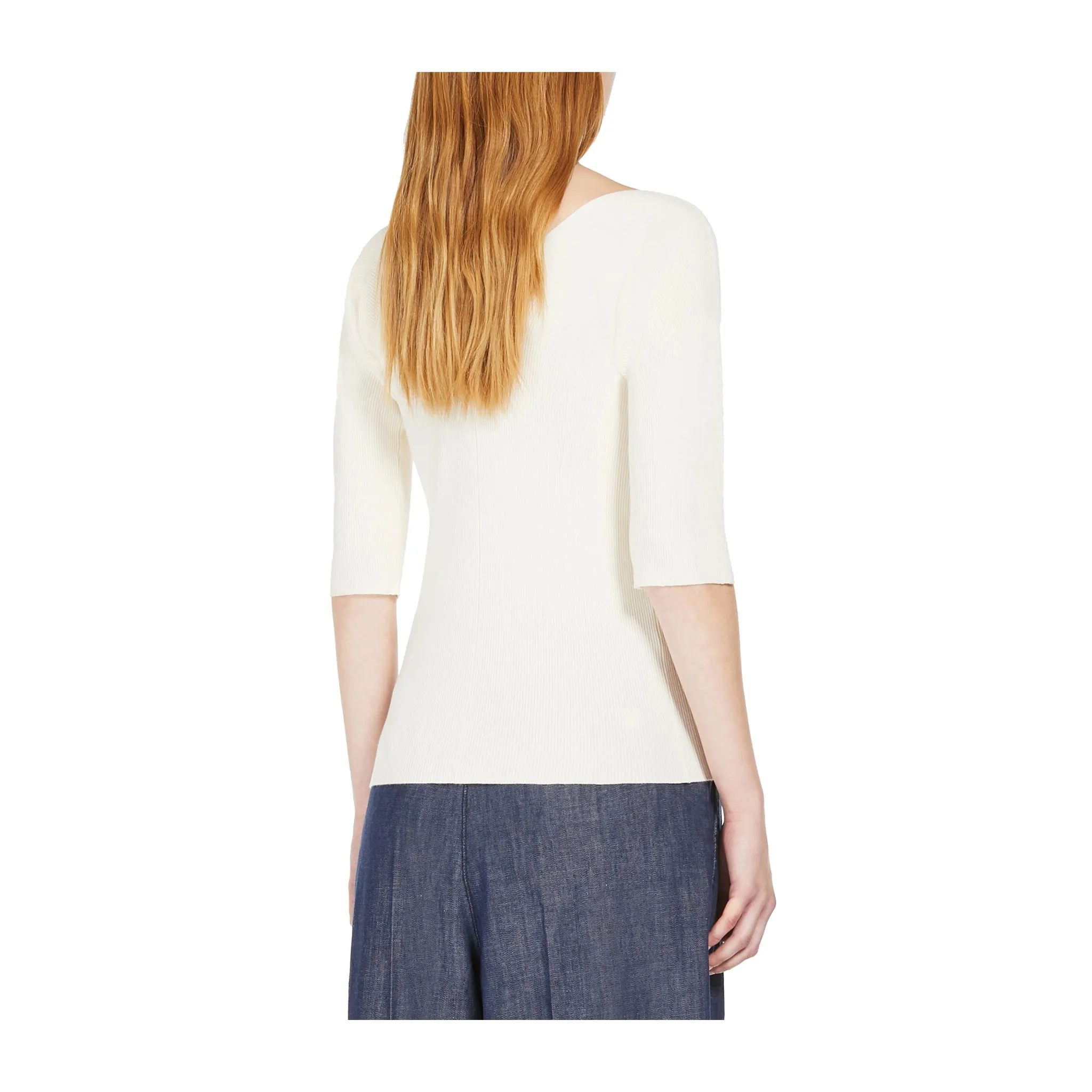 Maglia Donna a V in viscosa a coste Ecru