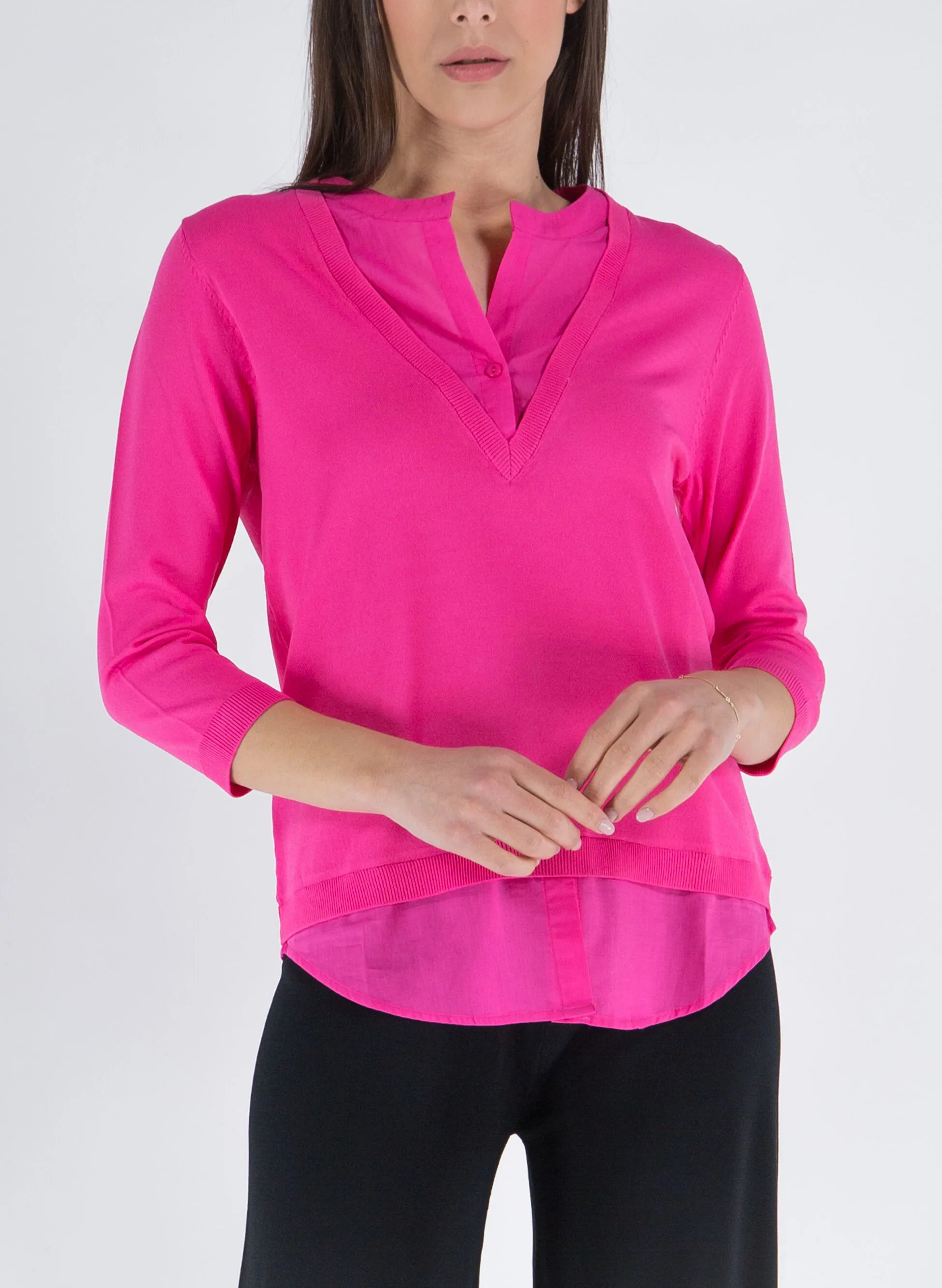 maglione con inserto camicia