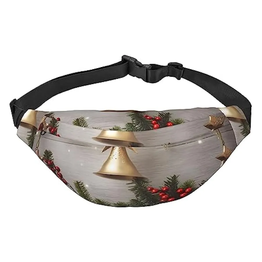 Marsupio con albero di Natale e campane, per donne e uomini, leggero e regolabile, per viaggi, escursionismo, ciclismo, Nero , T