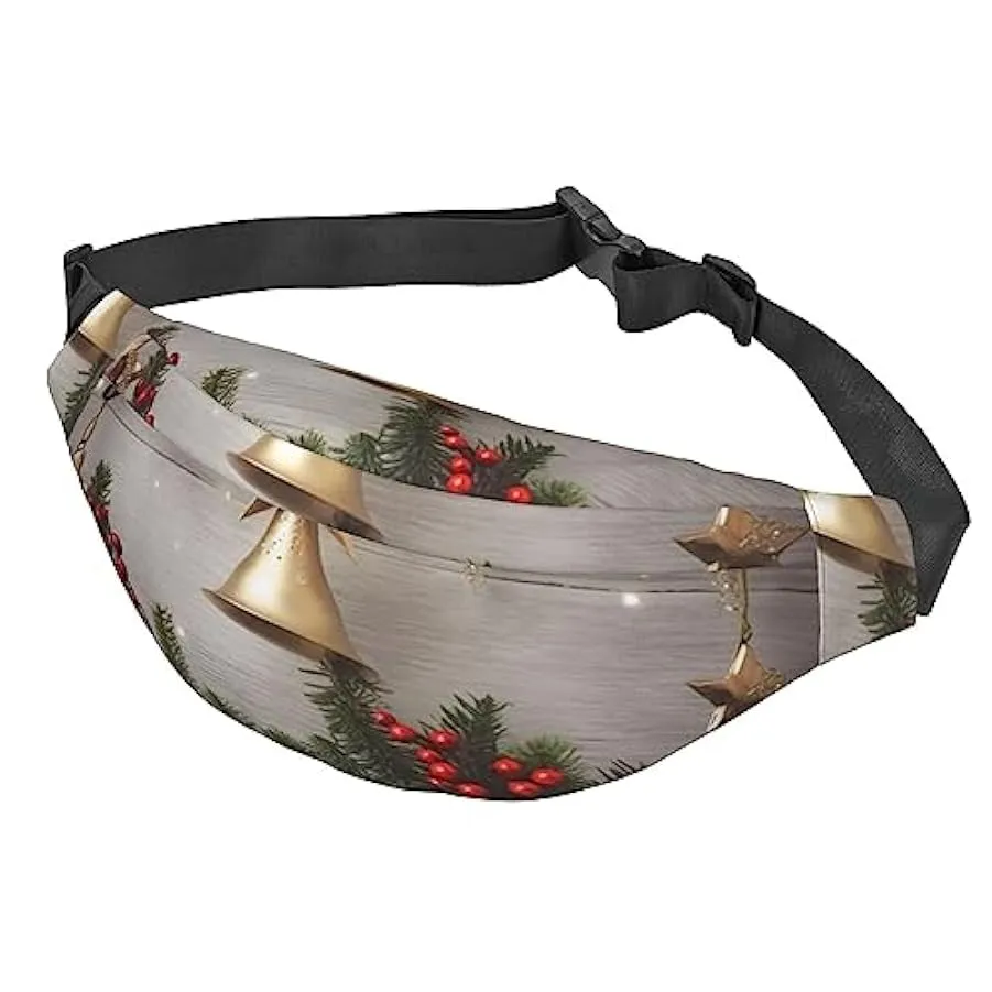 Marsupio con albero di Natale e campane, per donne e uomini, leggero e regolabile, per viaggi, escursionismo, ciclismo, Nero , T