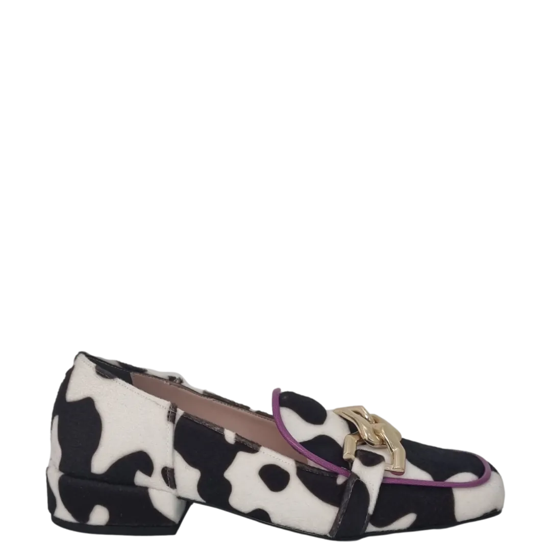 Mocassini animalier punta quadrata e accessorio oro F/W