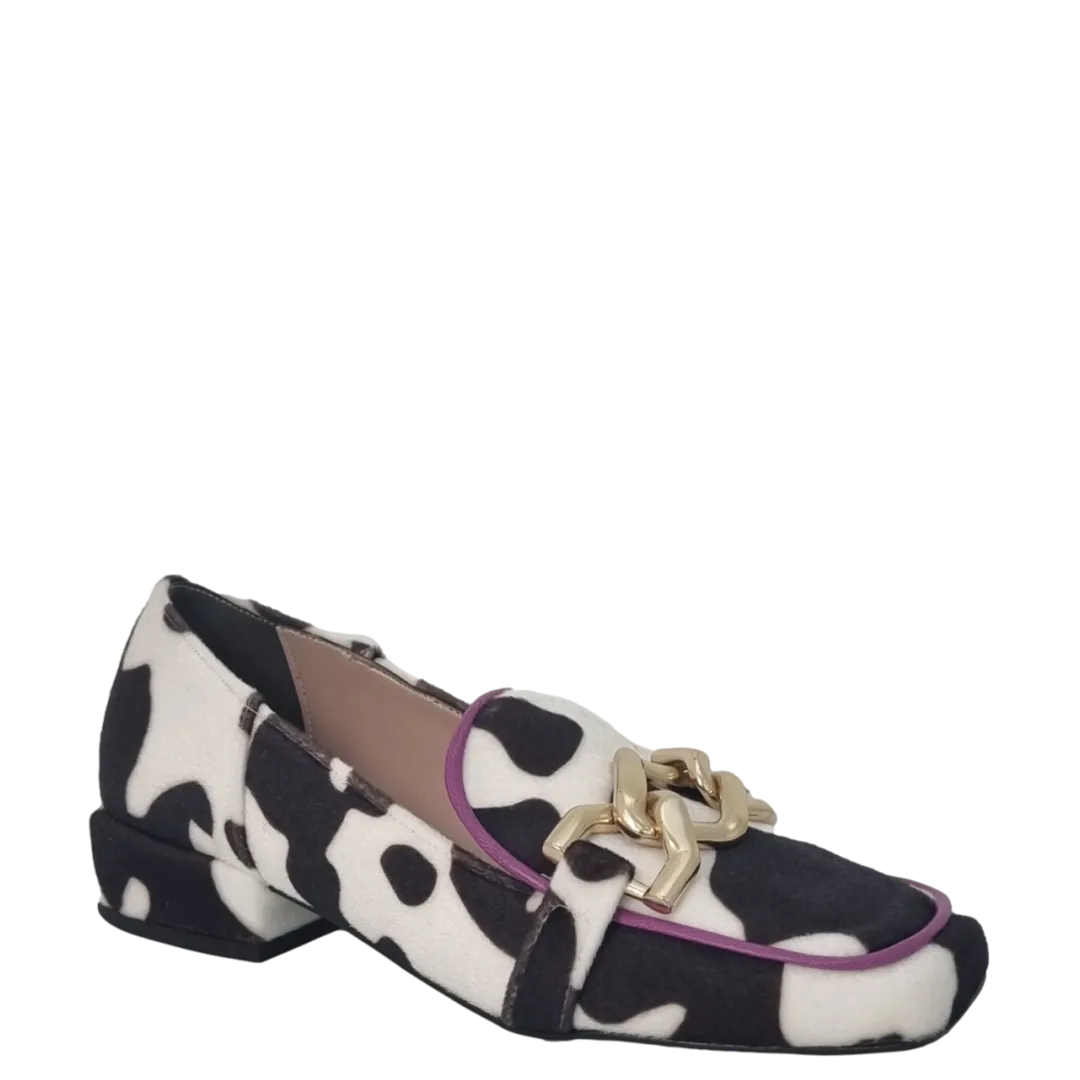 Mocassini animalier punta quadrata e accessorio oro F/W