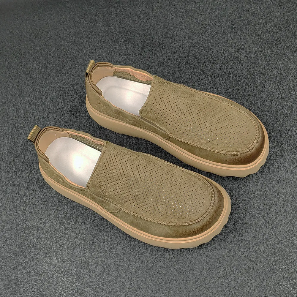 Mocassini casual da uomo in pelle cava traspirante estiva
