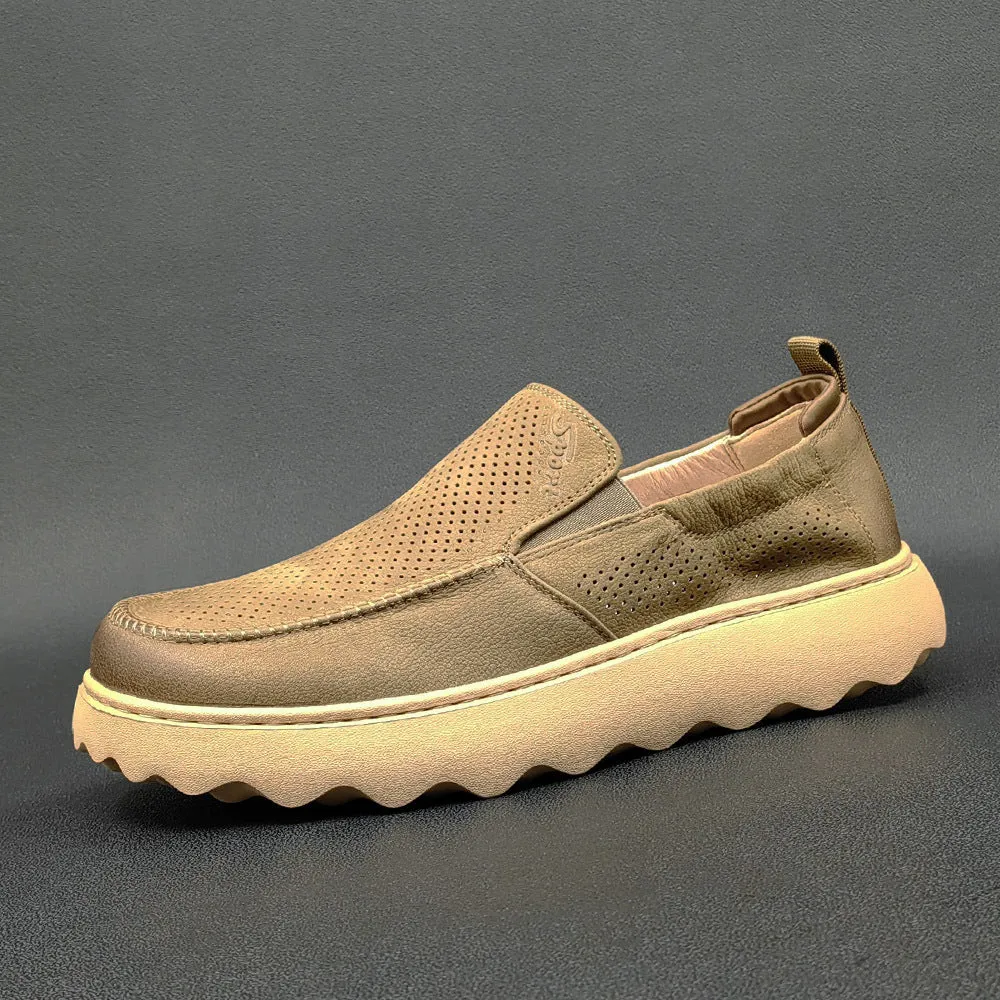 Mocassini casual da uomo in pelle cava traspirante estiva