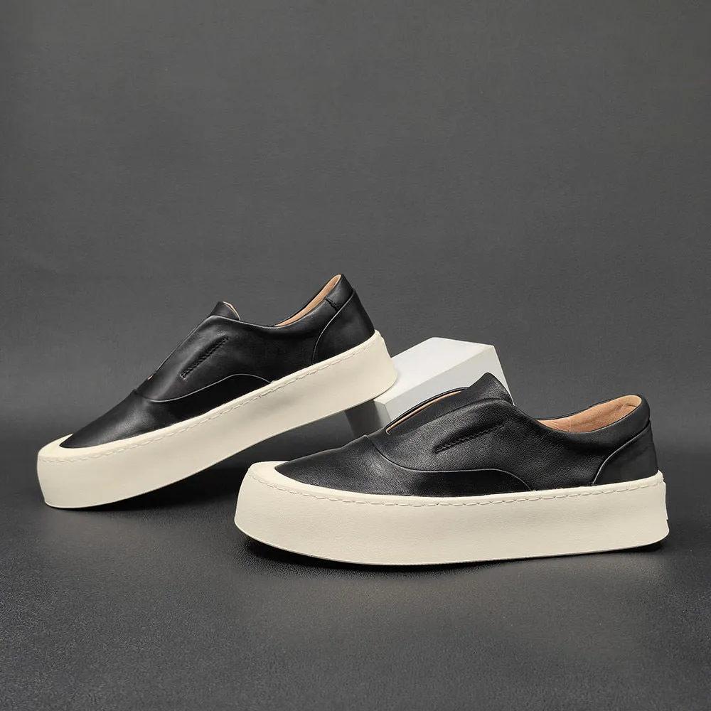 Mocassini casual piatti minimalisti da uomo in pura pelle