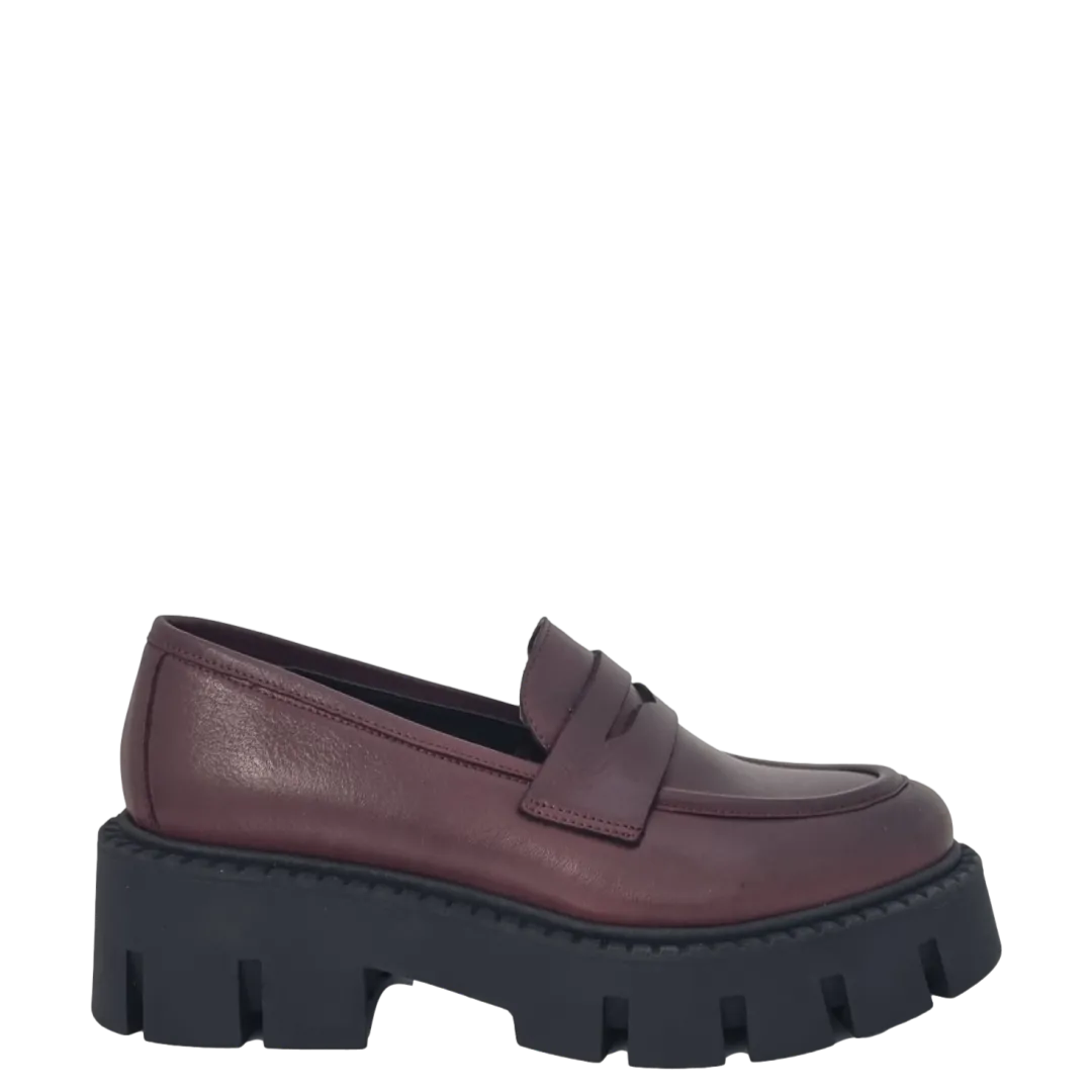 Mocassini college in pelle bordeaux suola alta carrarmato F/W