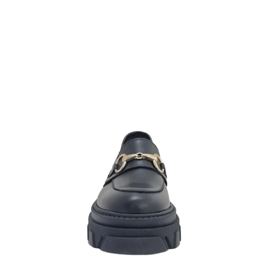 Mocassini con accessorio vera pelle nero