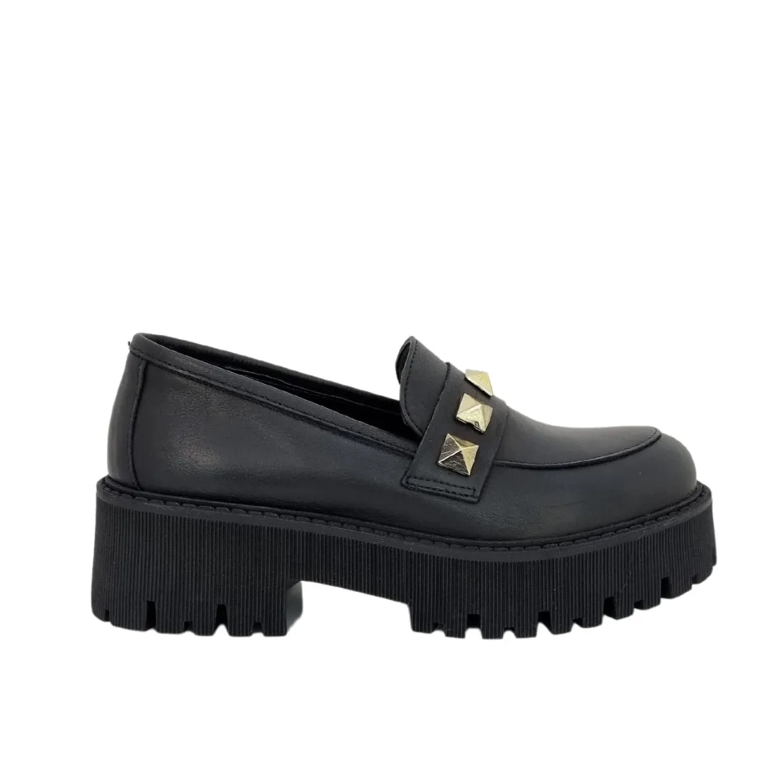 Mocassini con borchie vera pelle nero F/W