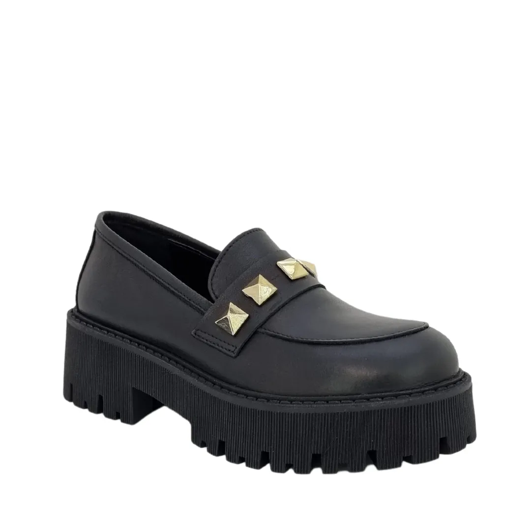 Mocassini con borchie vera pelle nero F/W