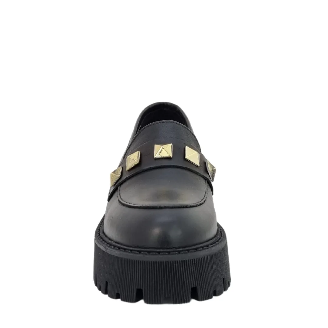 Mocassini con borchie vera pelle nero F/W
