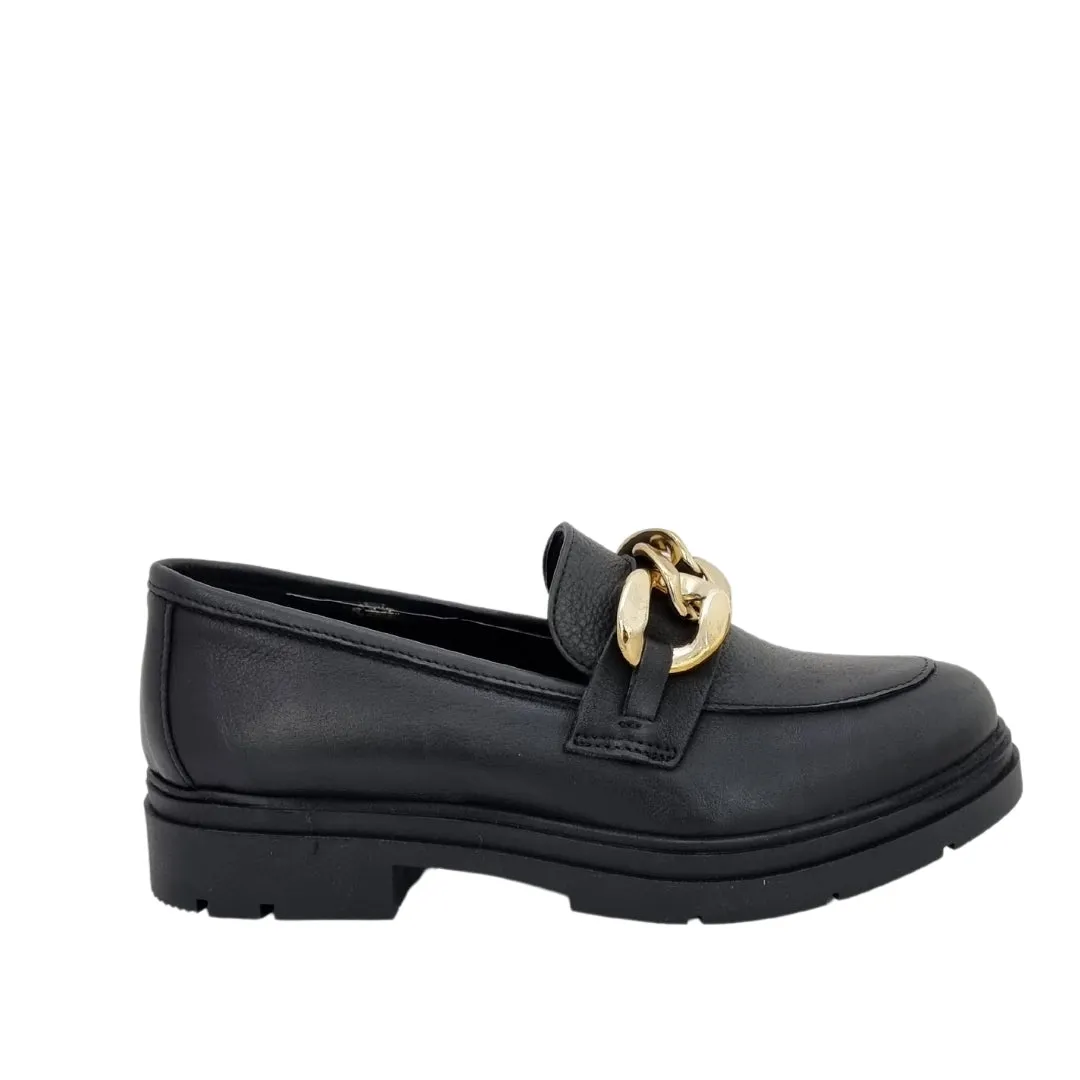 Mocassini con catena vera pelle nero F/W