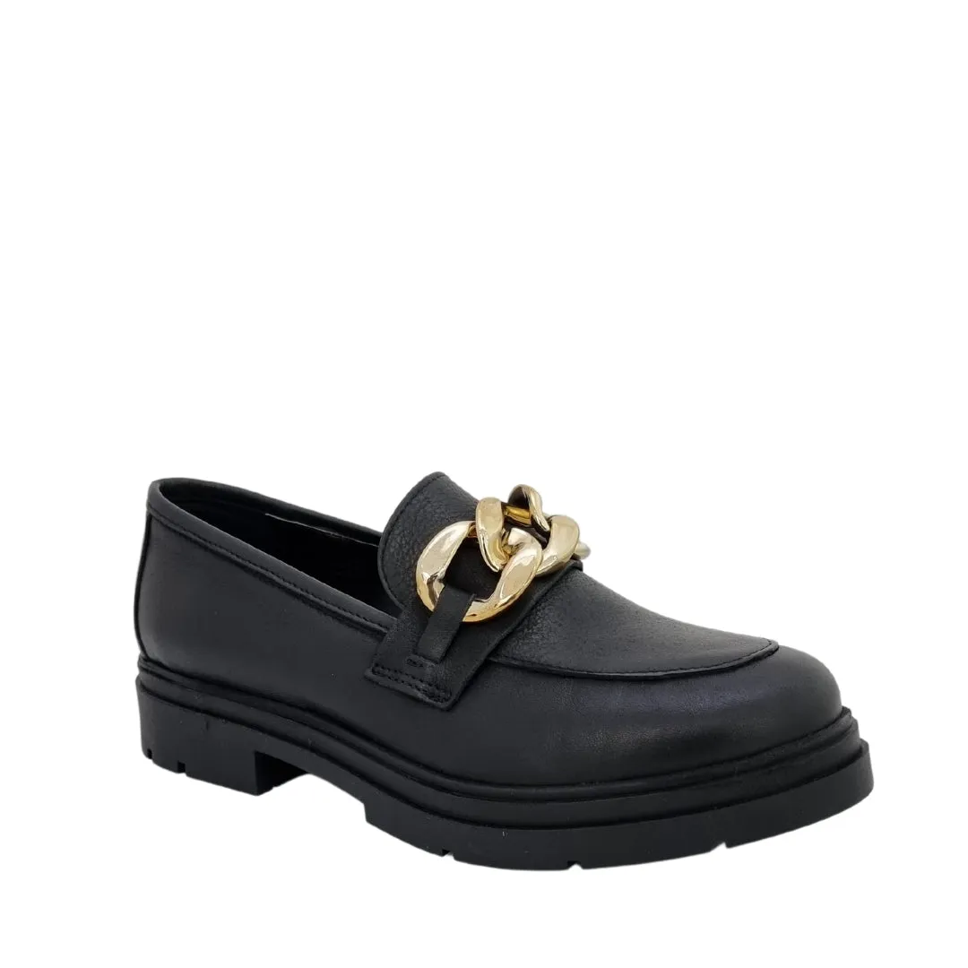 Mocassini con catena vera pelle nero F/W