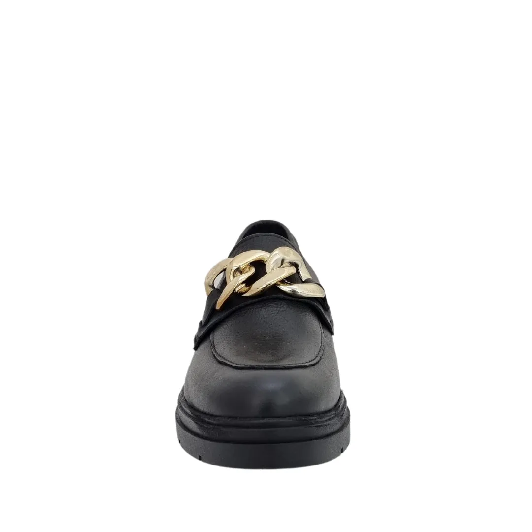 Mocassini con catena vera pelle nero F/W