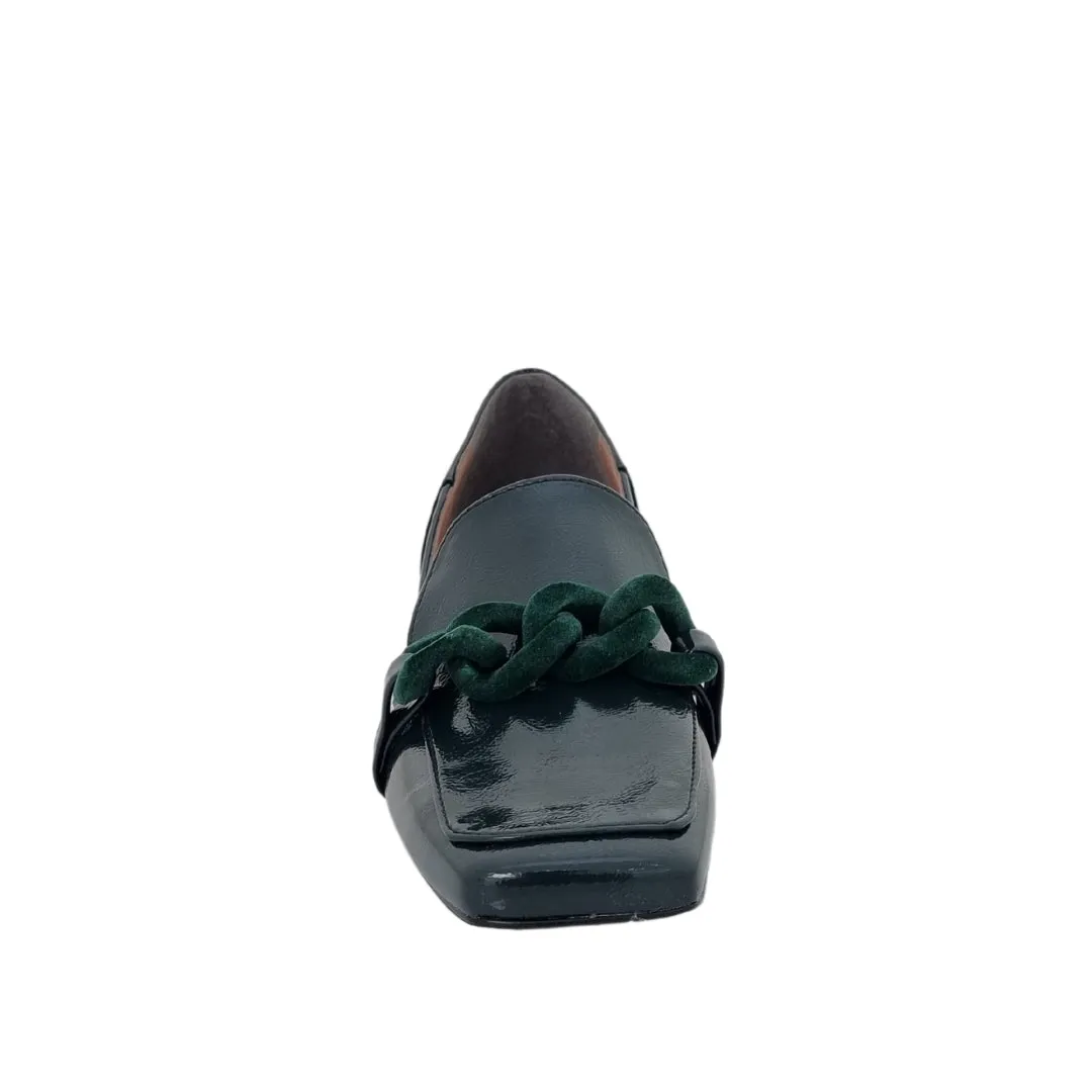 Mocassini con tacco basso punta quadrata naplak verde F/W