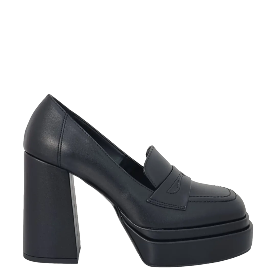 Mocassini con tacco e doppio plateau in pelle nero F/W