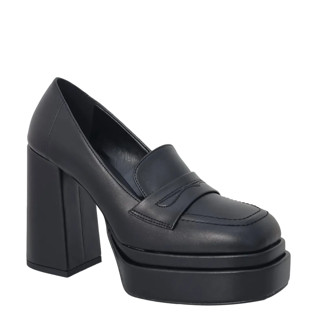 Mocassini con tacco e doppio plateau in pelle nero F/W