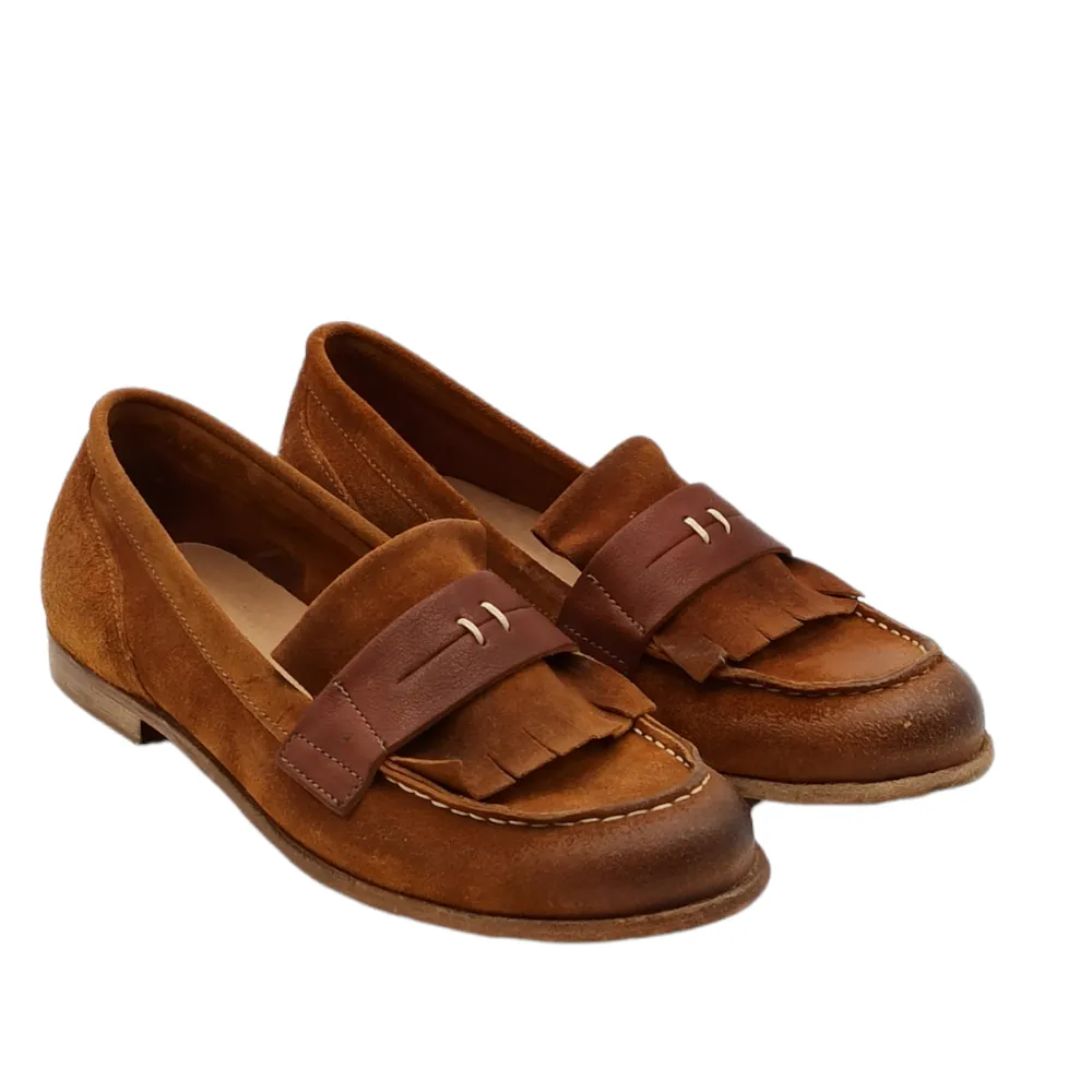 Mocassini Donna in camoscio con frange Just Italia GRETA 01 CESTER WHISKY