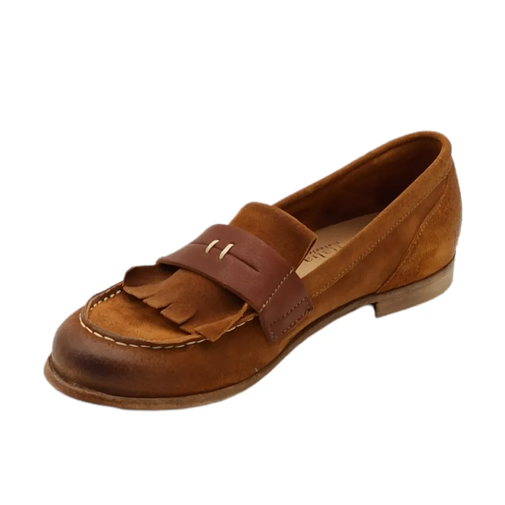 Mocassini Donna in camoscio con frange Just Italia GRETA 01 CESTER WHISKY