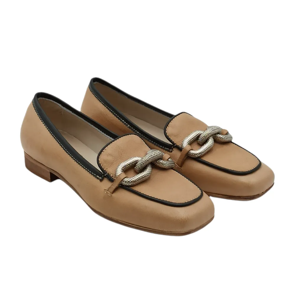Mocassini Donna in pelle nude con morsetto argento King of Hearts