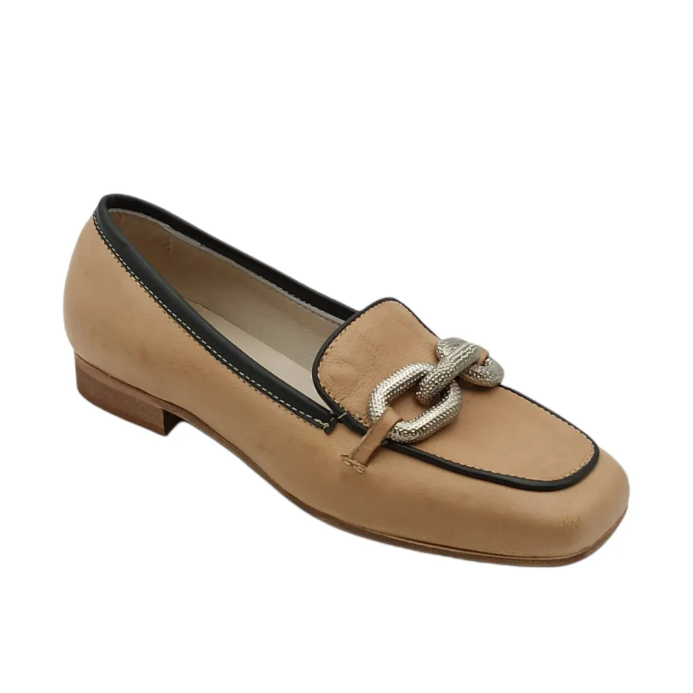 Mocassini Donna in pelle nude con morsetto argento King of Hearts