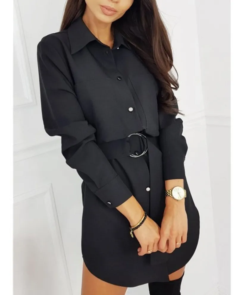 Moda donna Ol T Shirt Dress Elegante manica lunga camicia allentata Mini La