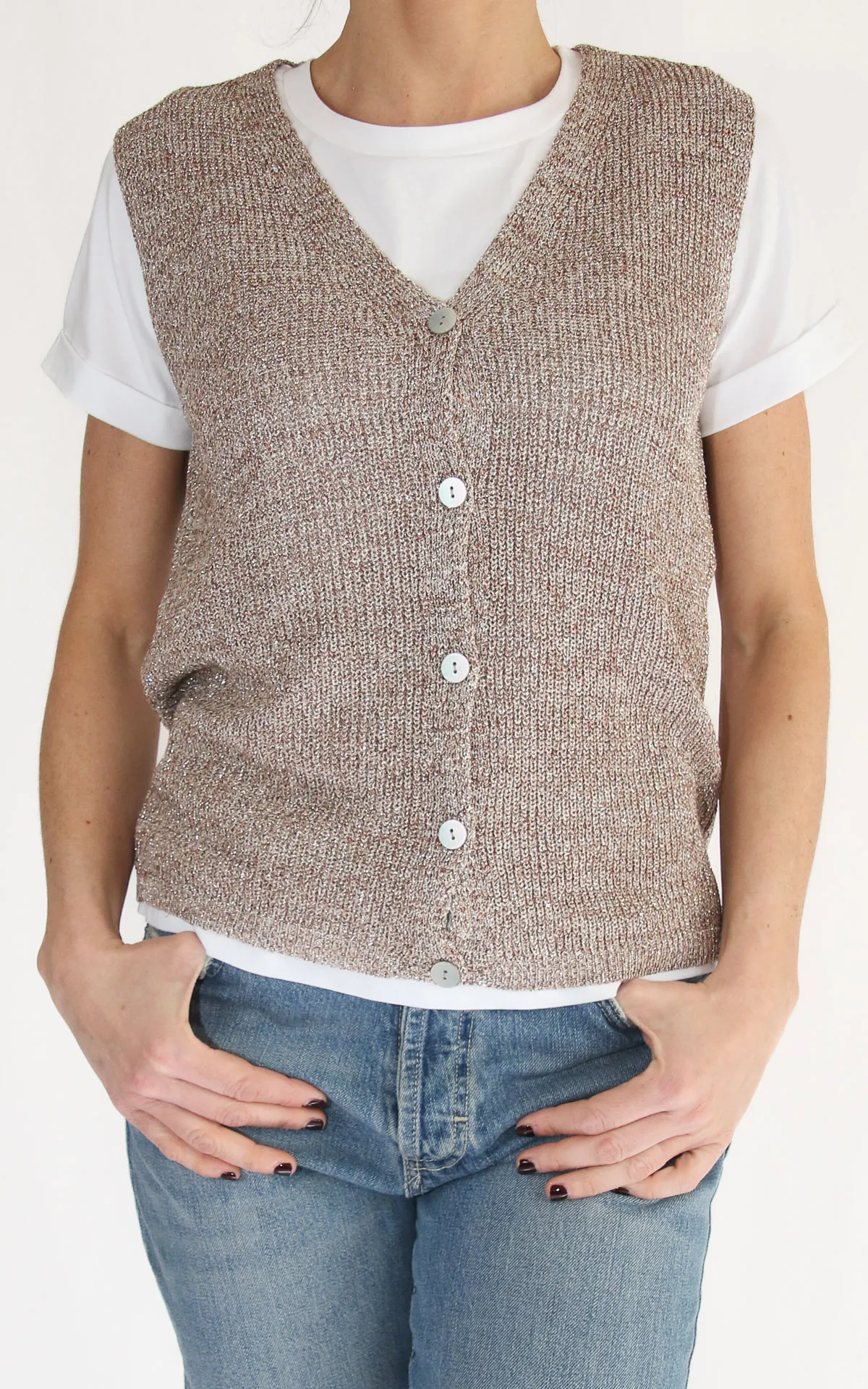 Off-on – Gilet lurex – Camel