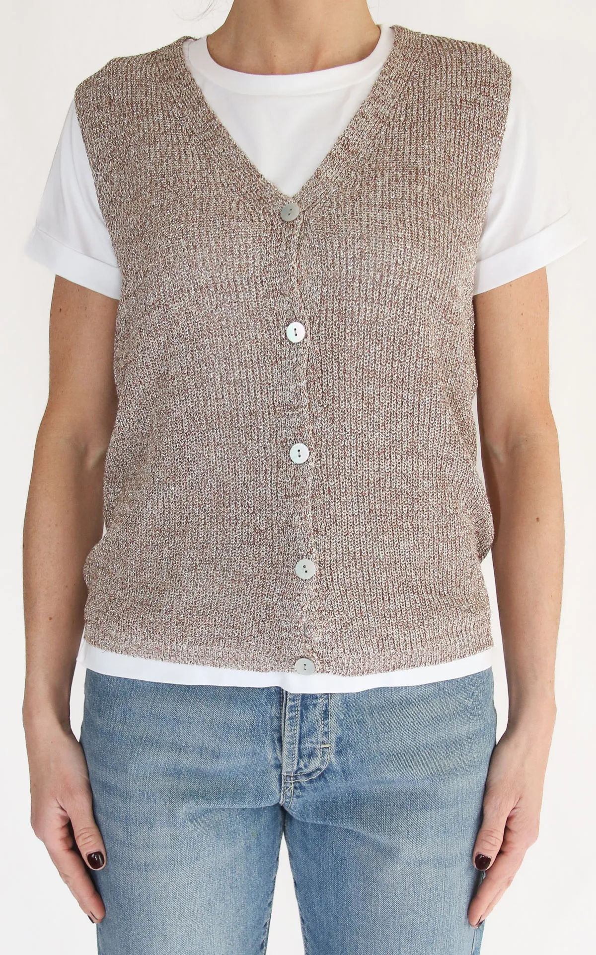 Off-on – Gilet lurex – Camel