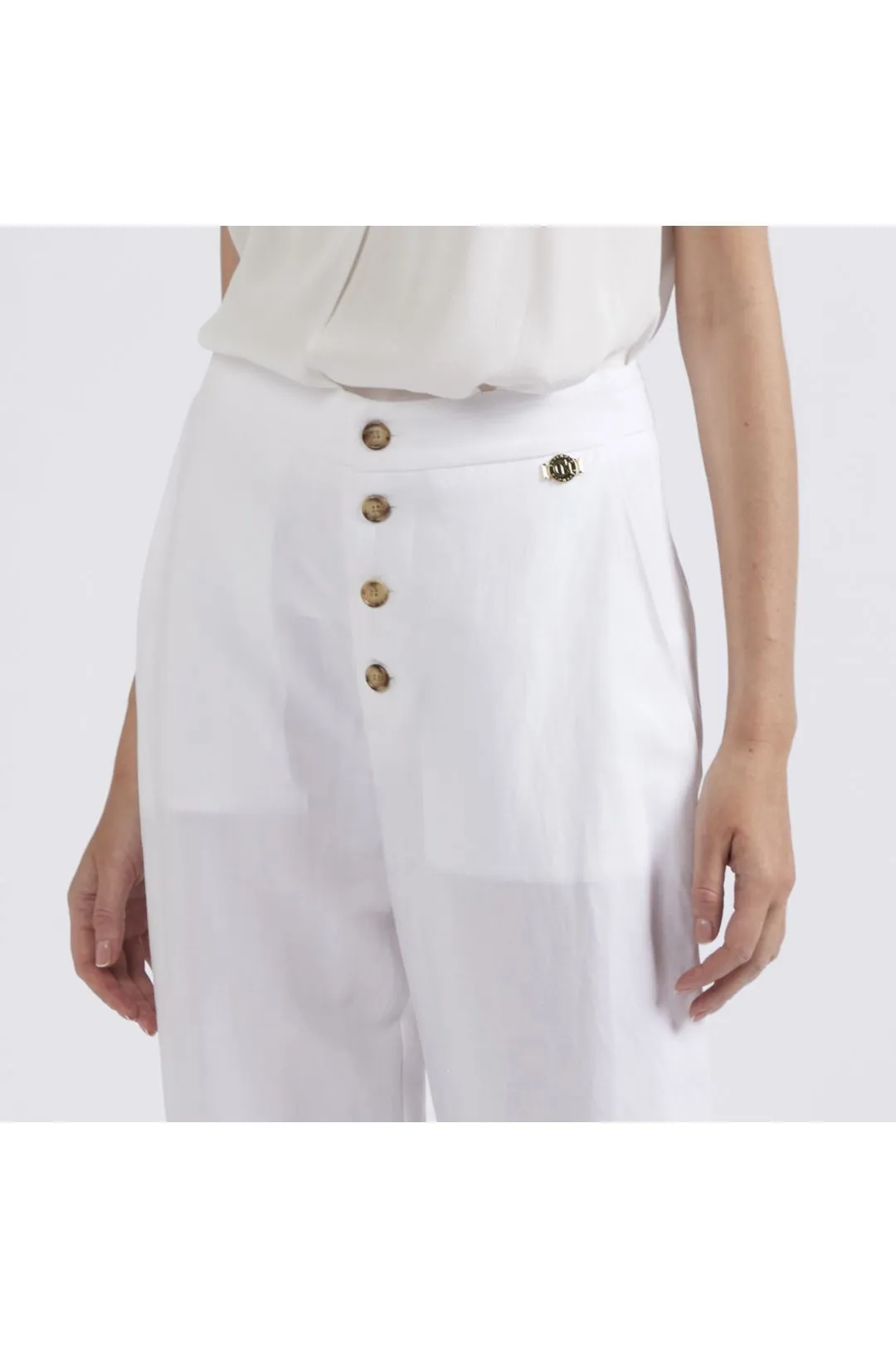 pantaloni con bottoni a vista ed elastico alla caviglia bianco