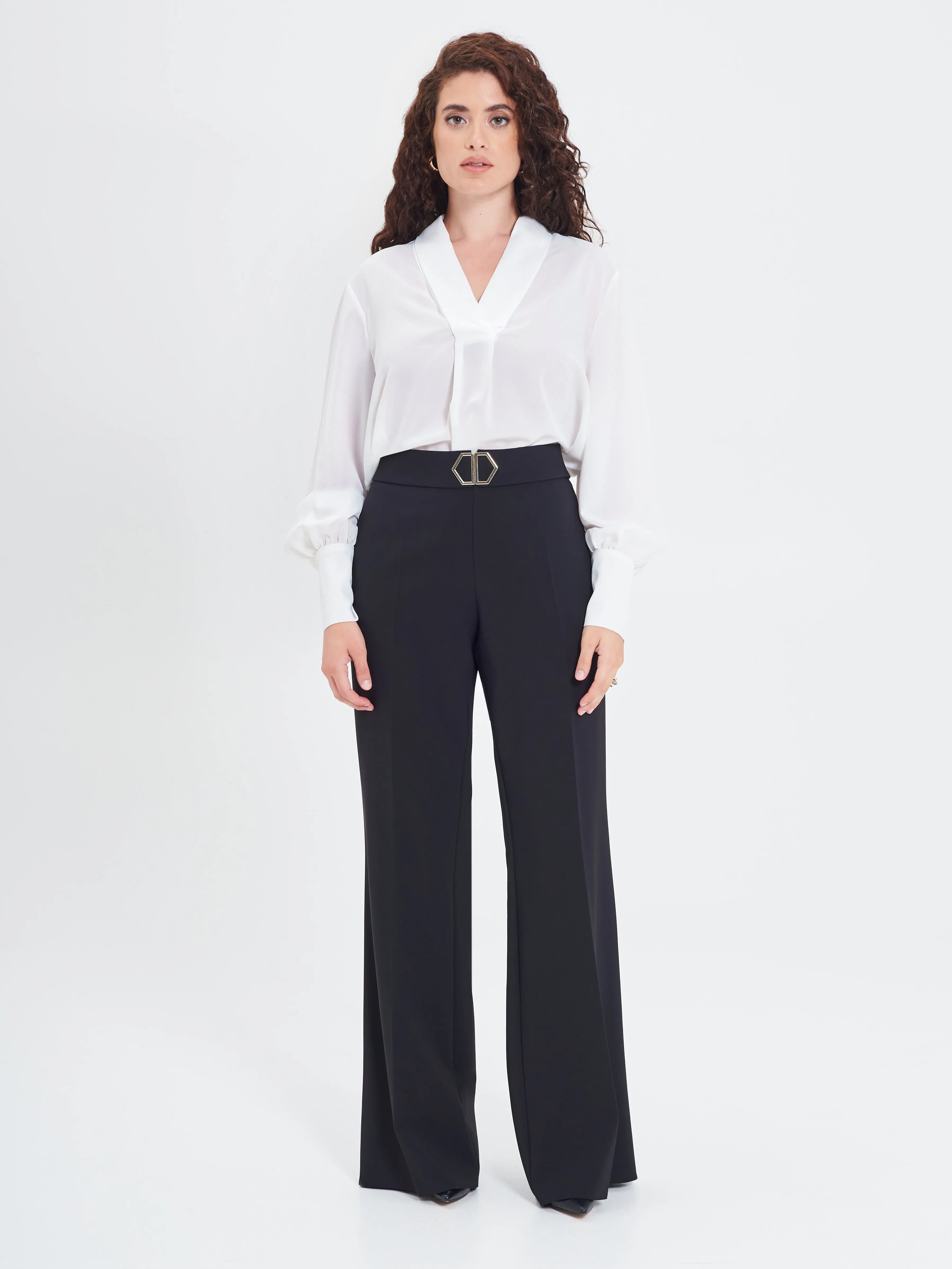      Pantaloni Curvy Fibbia Geometrica     