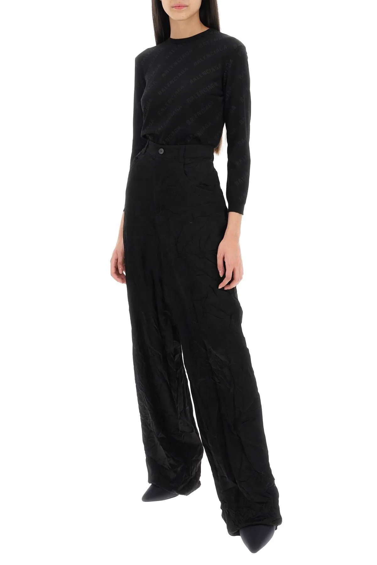 PANTALONI IN RASO CON EFFETTO STROPICCIATO