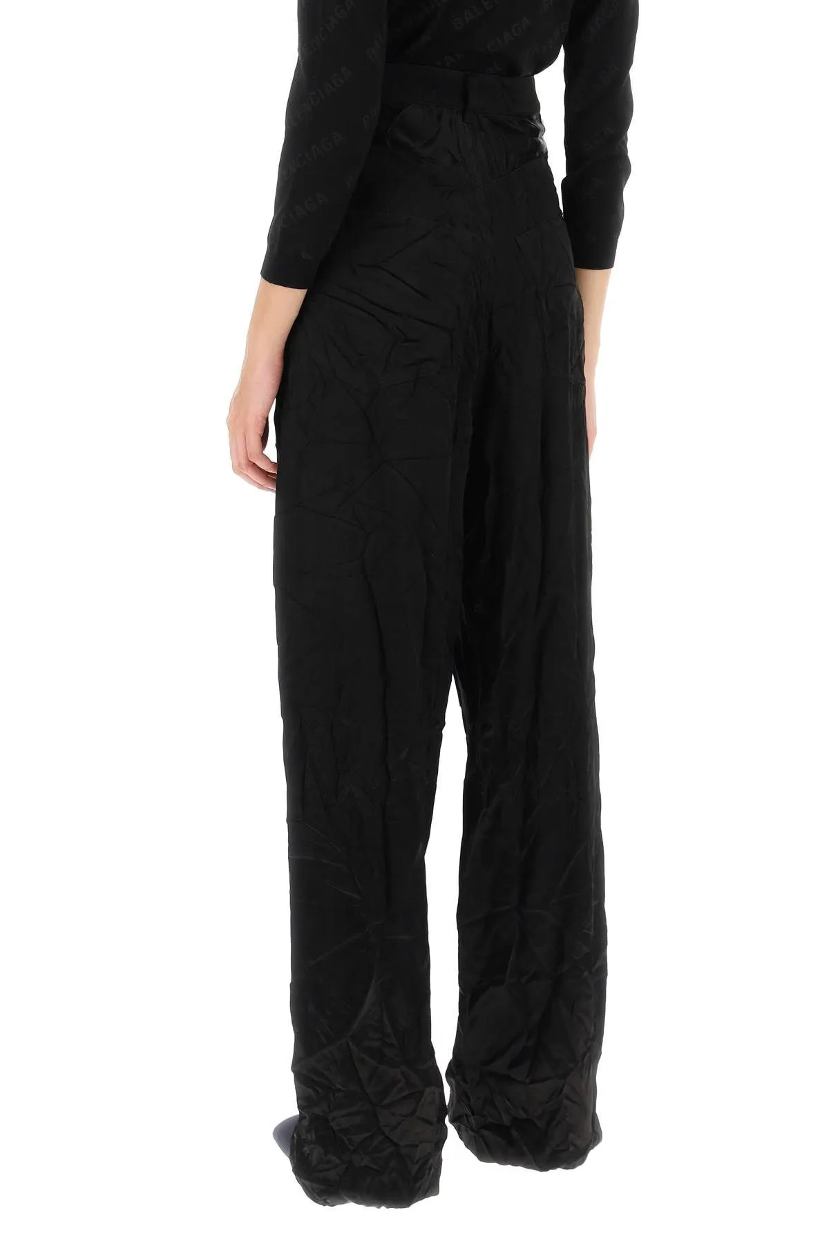 PANTALONI IN RASO CON EFFETTO STROPICCIATO