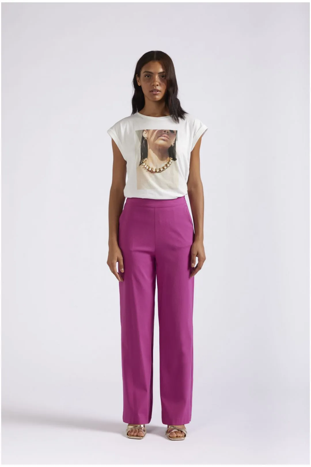pantaloni palazzo tessuto superstretch fuxia