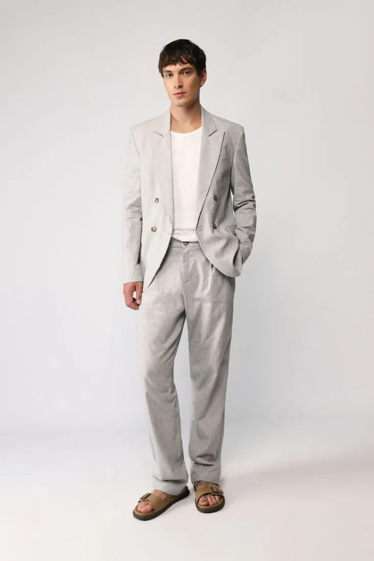 Pantaloni straight a righe con pinces e piega stirata