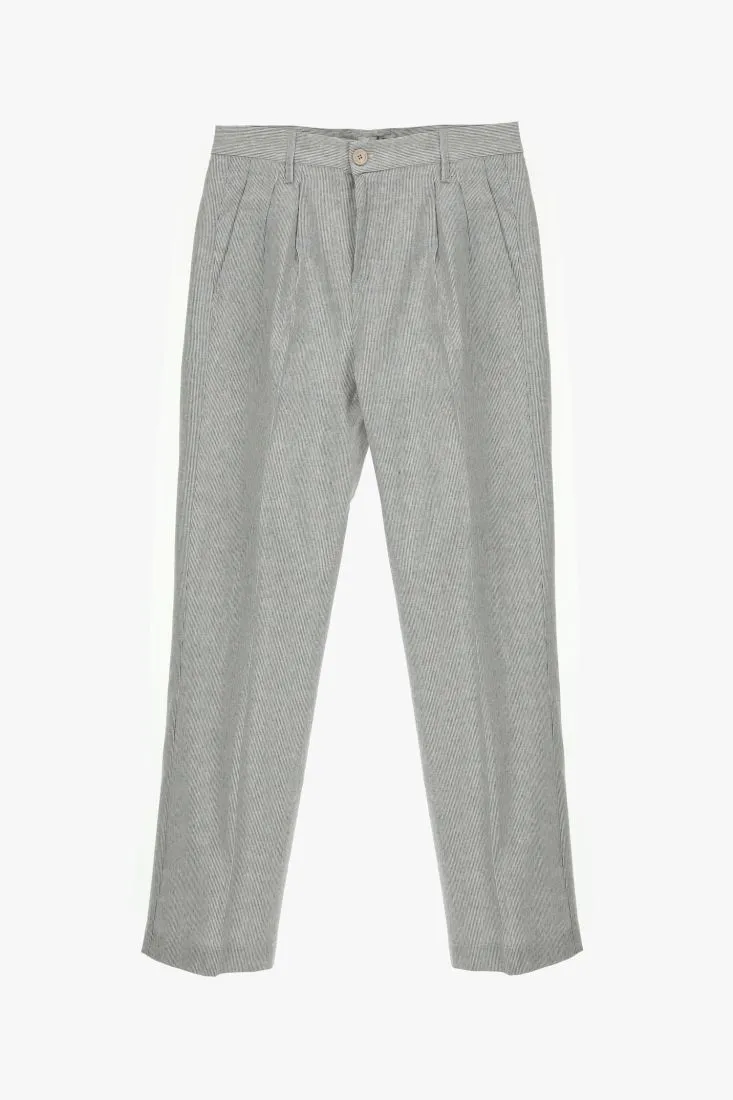 Pantaloni straight a righe con pinces e piega stirata