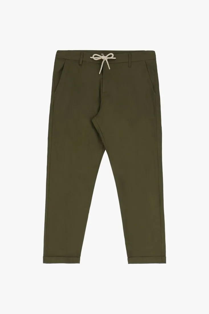 Pantaloni straight monocolour con coulisse a contrasto