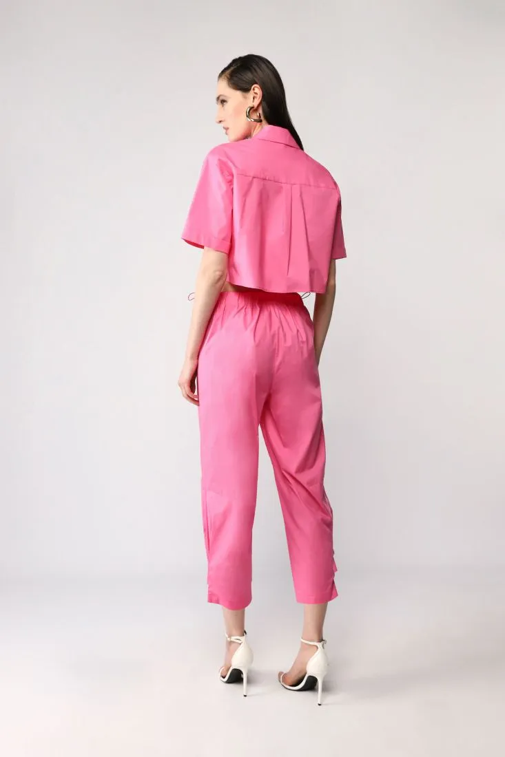 Pantaloni straight monocolour con coulisse e pinces