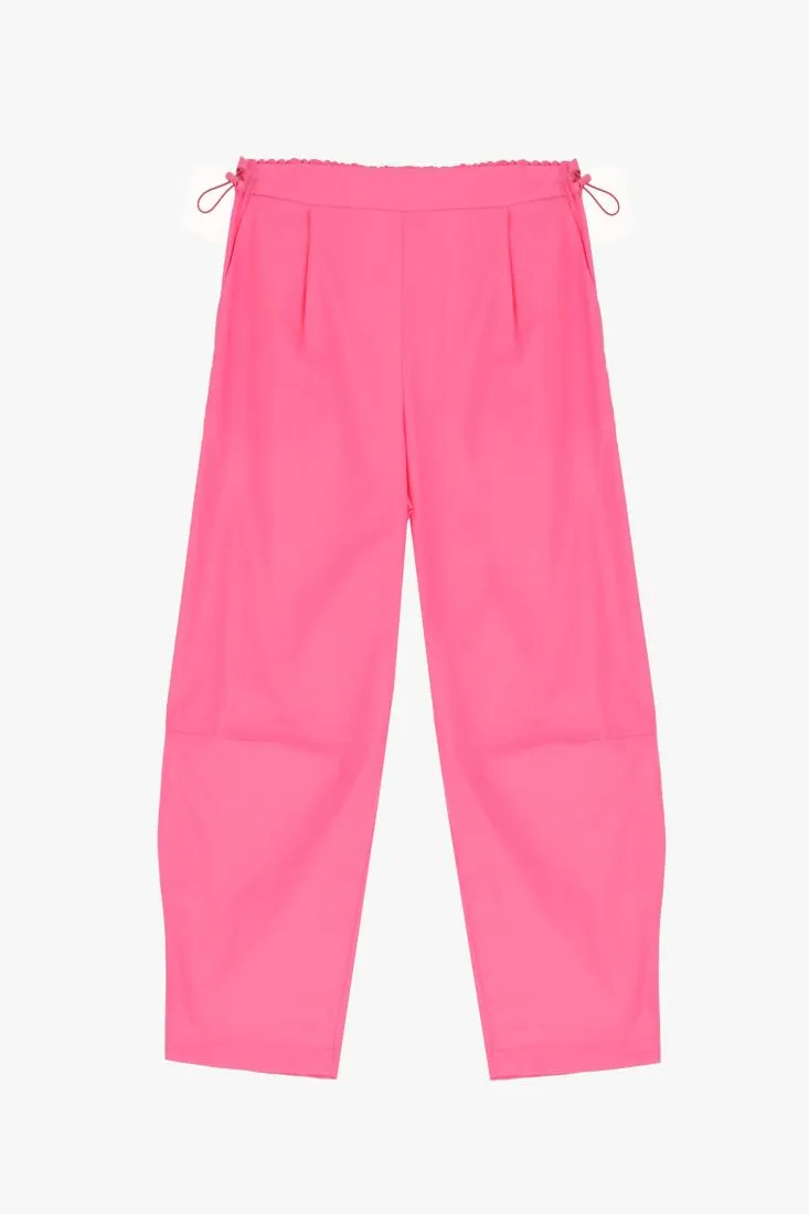 Pantaloni straight monocolour con coulisse e pinces