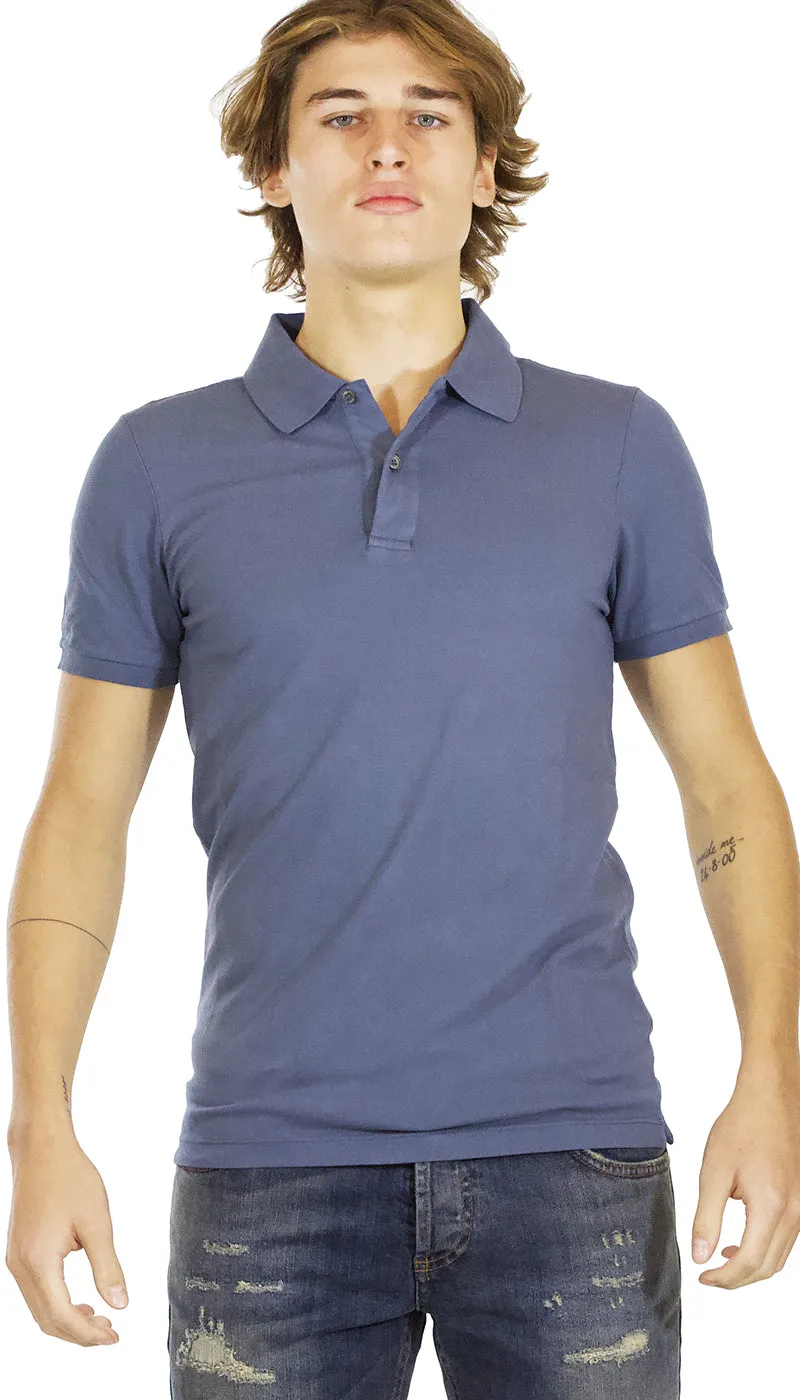 Polo uomo Seventy manica corta in cotone piquet blu avio.