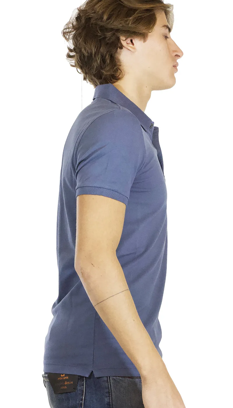 Polo uomo Seventy manica corta in cotone piquet blu avio.