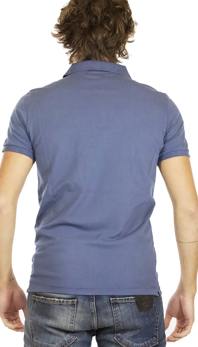 Polo uomo Seventy manica corta in cotone piquet blu avio.