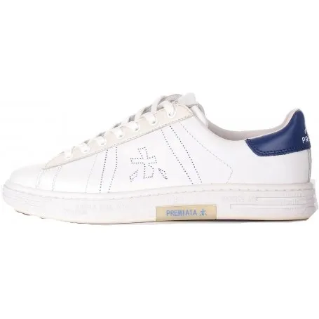PREMIATA Russell_6274 Sneakers in Pelle Bianca e Dettaglio Blu.