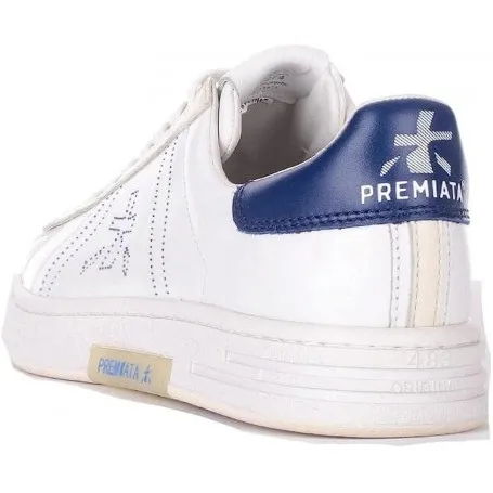 PREMIATA Russell_6274 Sneakers in Pelle Bianca e Dettaglio Blu.